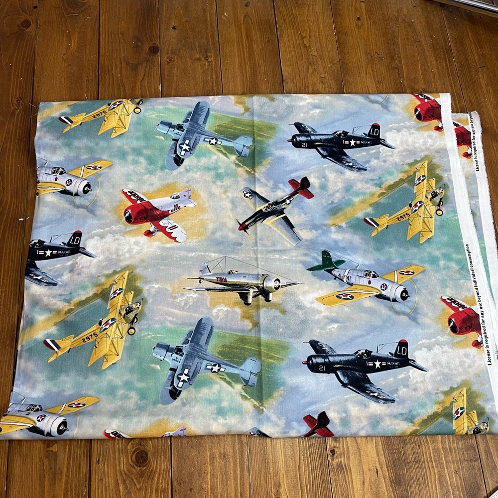 Cranston 2 yds of vintage airplane print cotton fabric